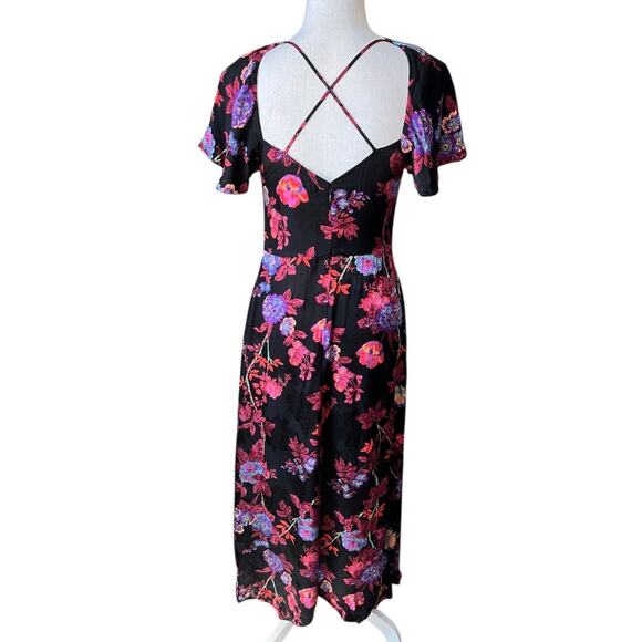 Reiss Leni black floral midi dress wedding guest cocktail party feminine fitted - Picture 11 of 14